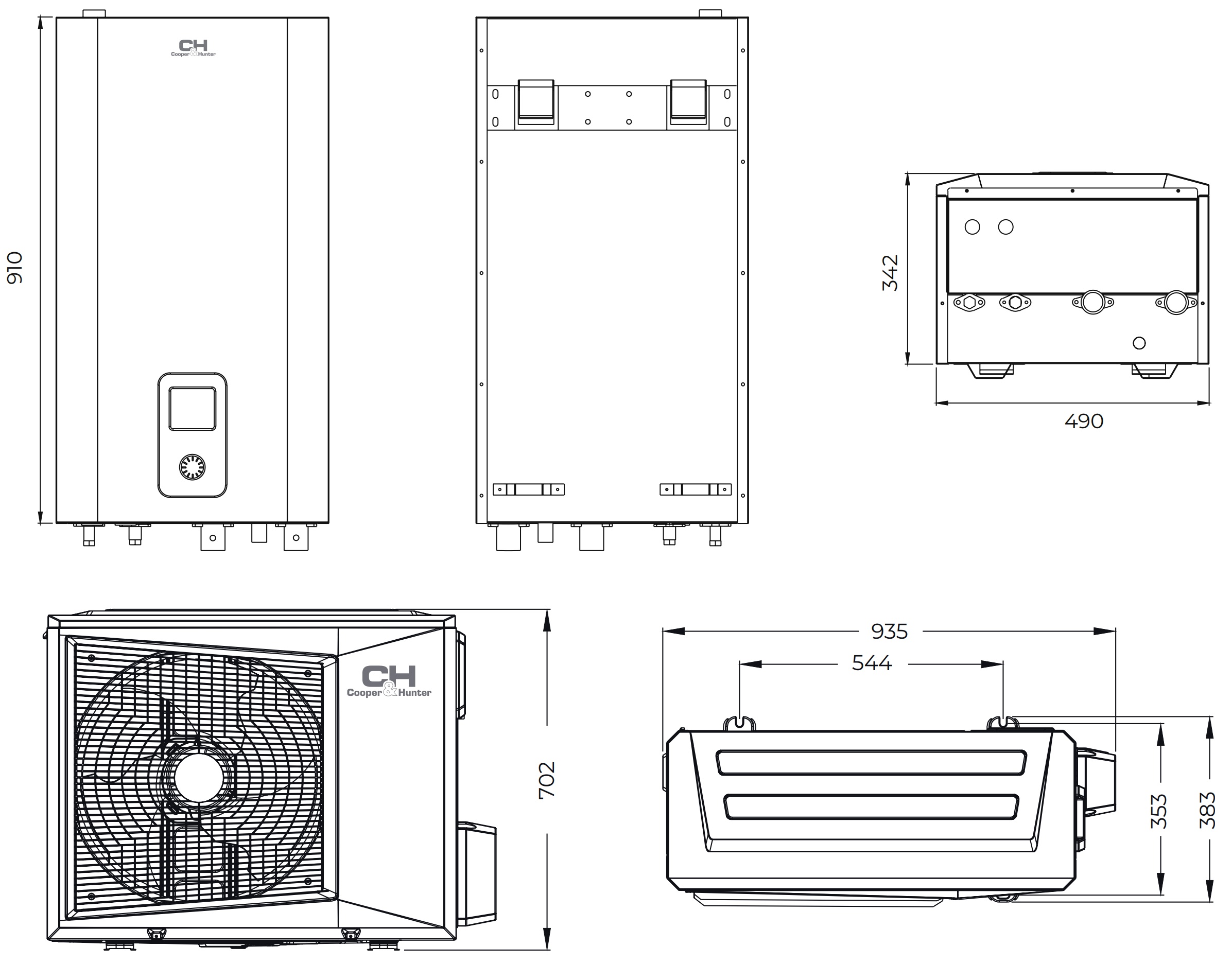 Cooper&Hunter Easy Therm CH-HP8.0SIRK-E(I)/CH-HP5.0SIRK-E(O) Габаритные размеры