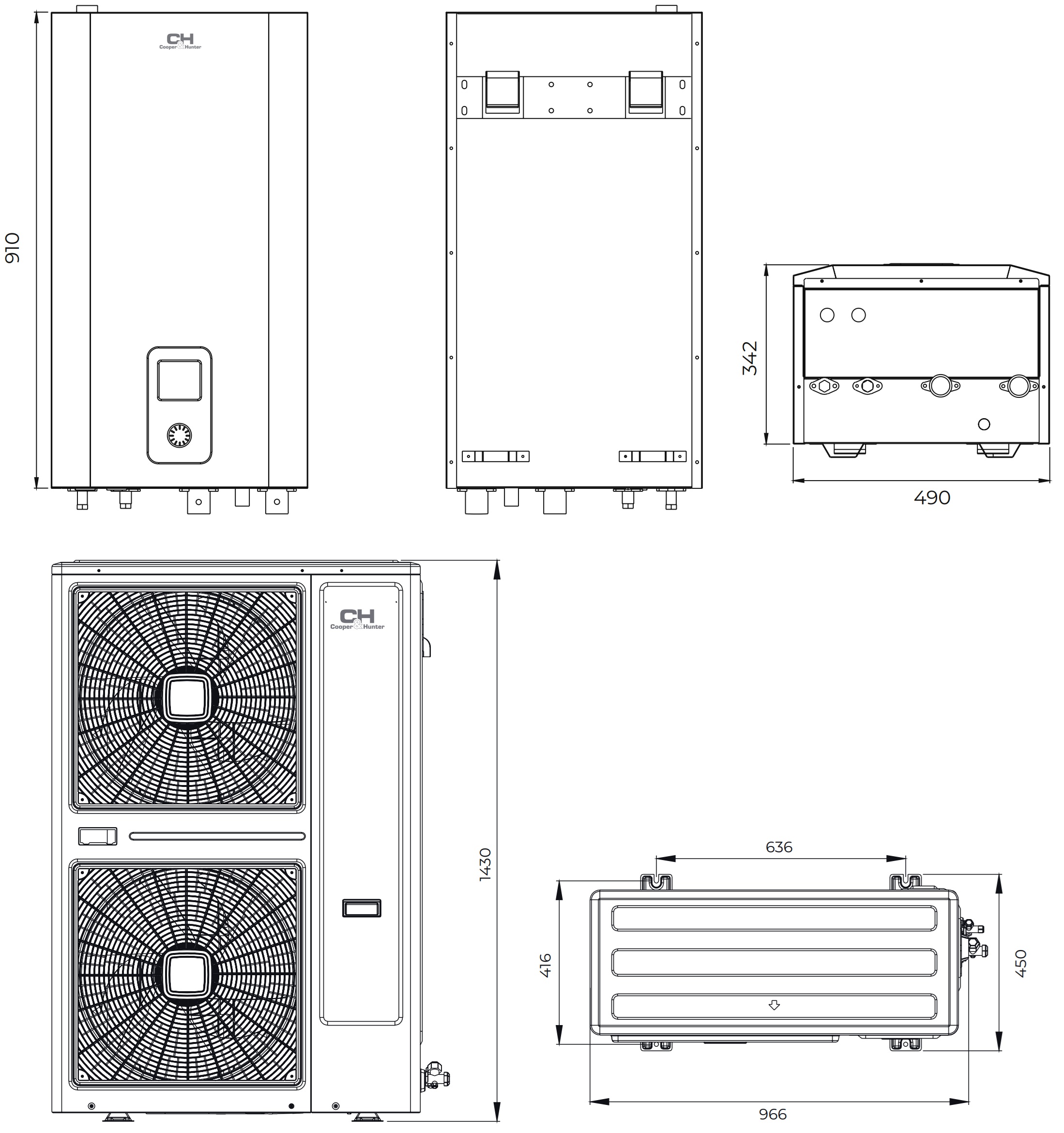 Cooper&Hunter Easy Therm CH-HP16SIRK-E(I)/CH-HP14SIRM-E(O) Габаритные размеры