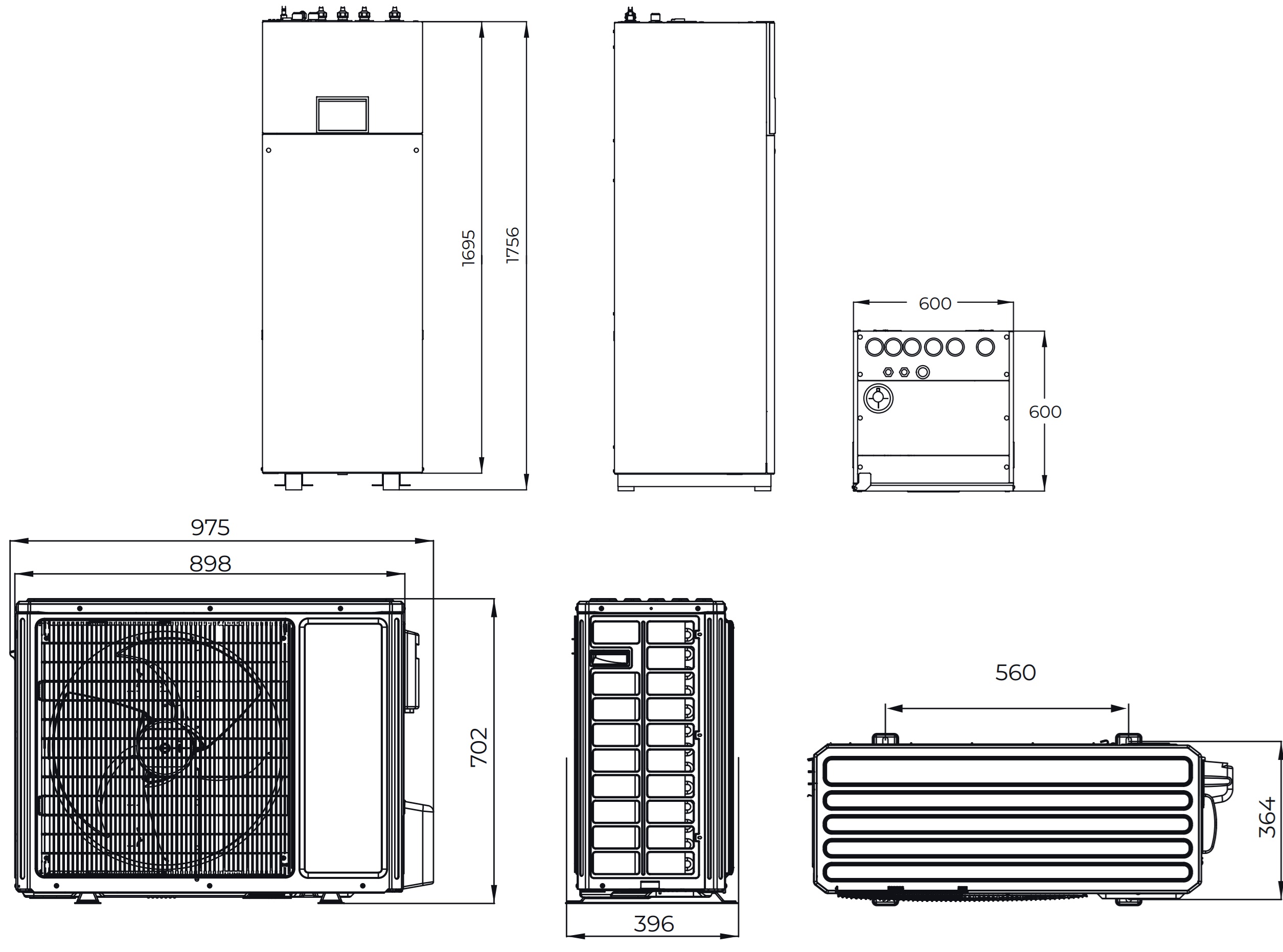 Cooper&Hunter Unitherm 3 All-in-one CH-HP6.0WTSIRK3/CH-HP6.0SIRK3(O) Габаритные размеры