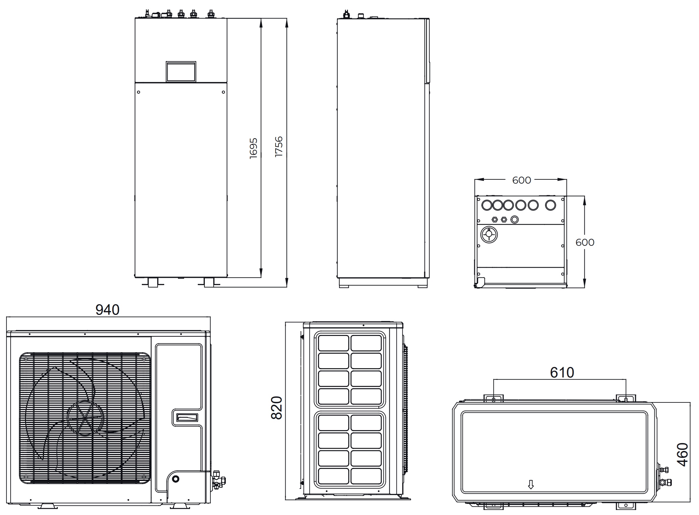 Cooper&Hunter Unitherm 3 All-in-one CH-HP14WTSIRM3/CH-HP14SIRM3(O) Габаритные размеры