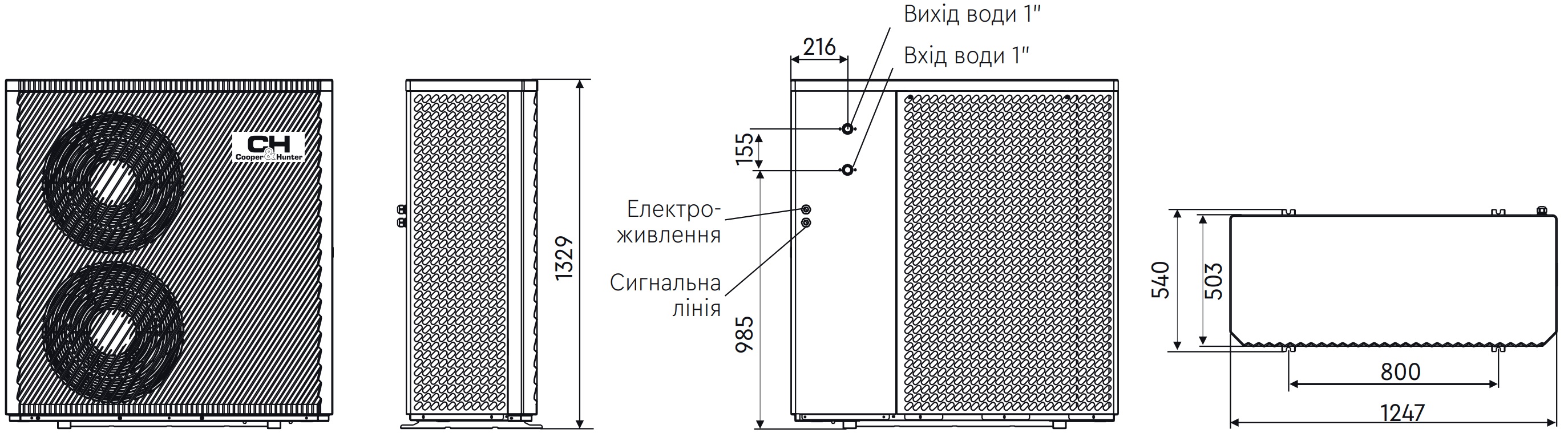 Cooper&Hunter Ecopower CH-HP28UIMPZM Габаритные размеры