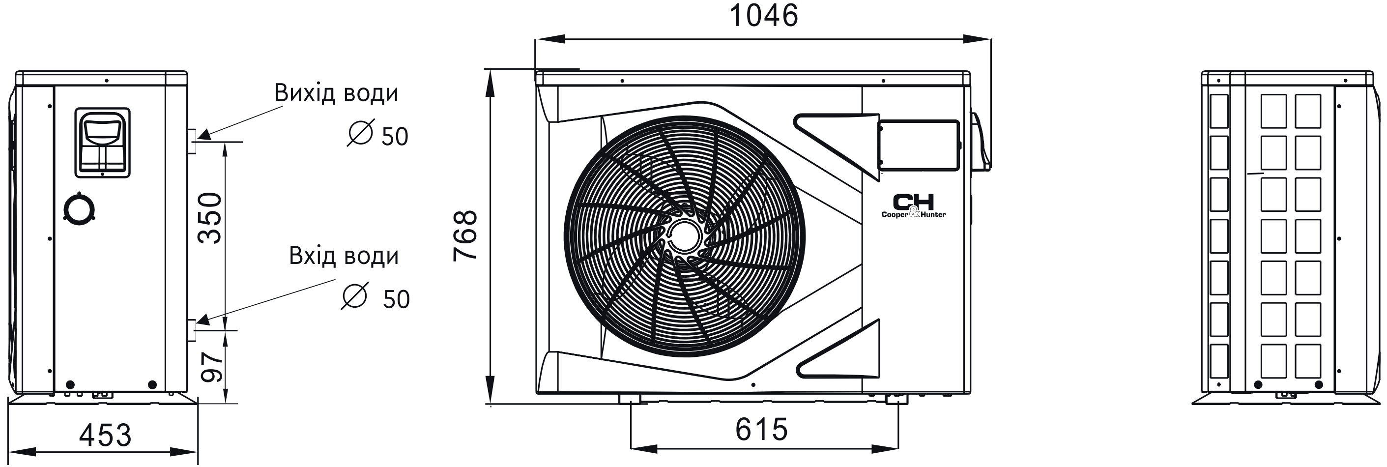 Cooper&Hunter Boost Inverter CH-HP050LBIRK Габаритные размеры