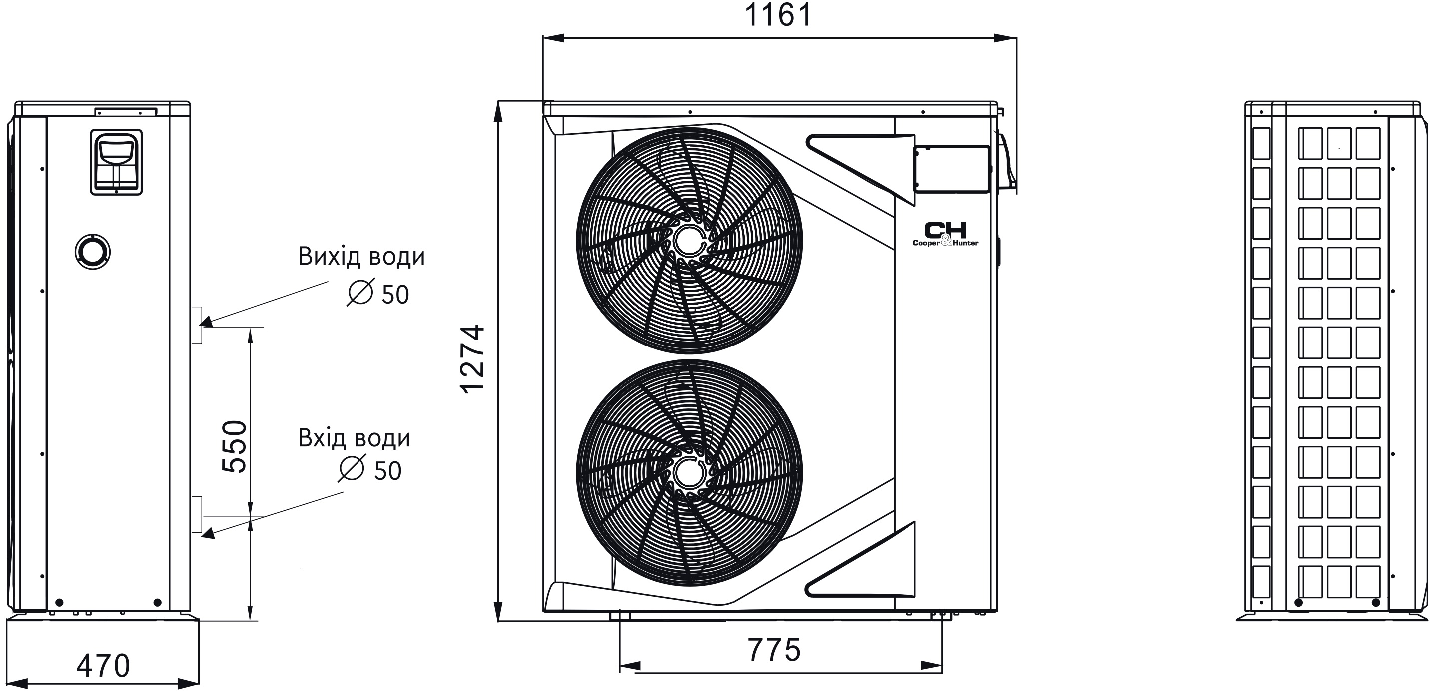 Cooper&Hunter Boost Inverter CH-HP120LBIRK Габаритные размеры