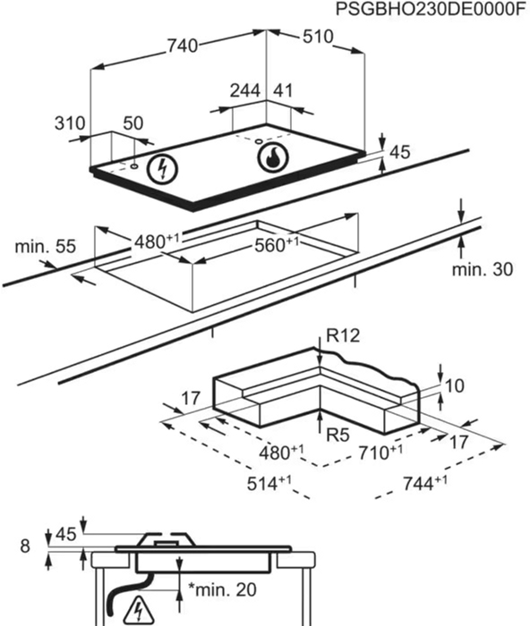 AEG HKB75453NB Габаритные размеры