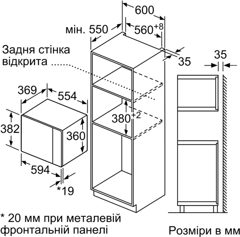 Bosch BEL554MB2 Габаритные размеры