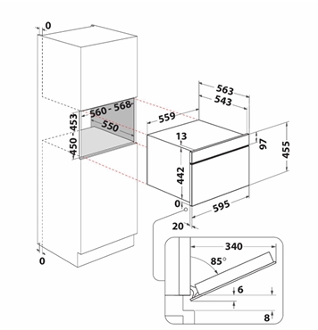Whirlpool WCW6O7HTB Габаритные размеры