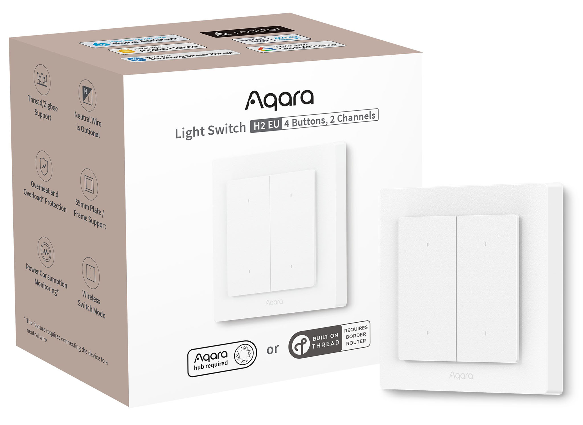 Вимикач Aqara Smart H2 2-Channel 4-Buttons Light Switch White (WS-K08D) ціна 2249 грн - фотографія 2