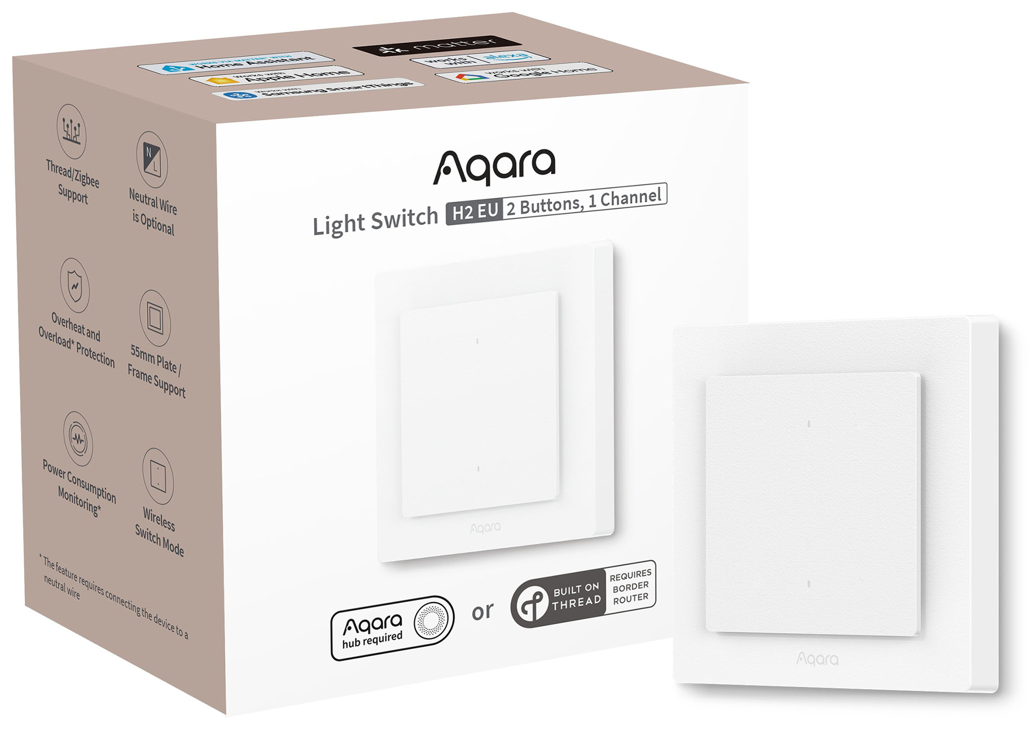 Розумний вимикач Aqara Smart H2 1-Channel 2-Buttons Light Switch White (WS-K07D) ціна 1999 грн - фотографія 2