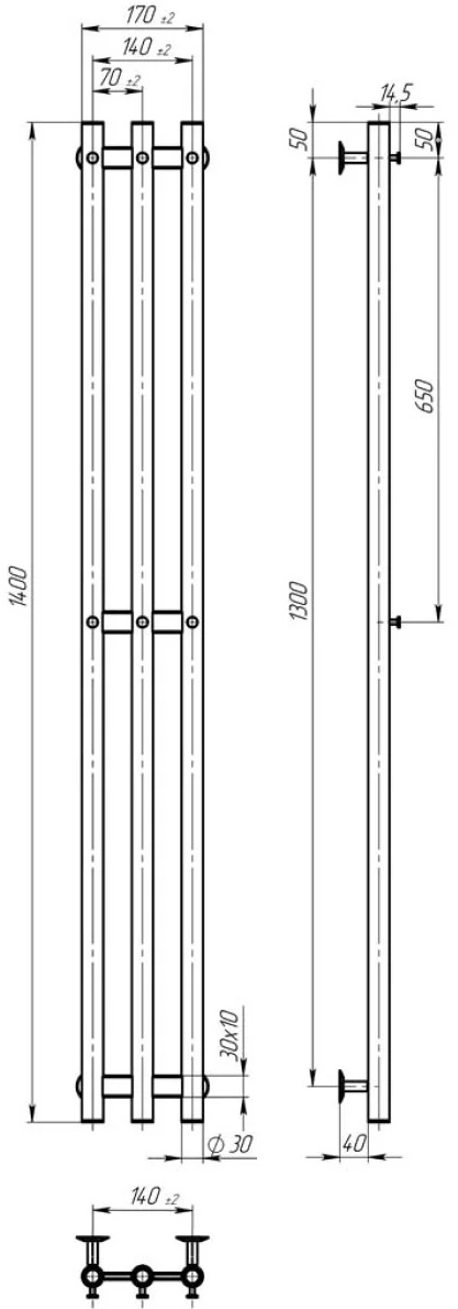 Deffi Zara П3 140x1400, черный (A.CL.140.14.3.B.A) Габаритные размеры