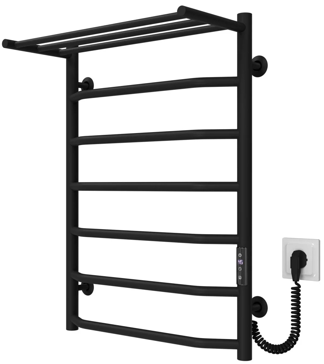 Полотенцесушитель Deffi Трапеция с полкой П7 500x700, черный, JD03, правое подключение (C.TP.70.50.7.E.B.R.1)