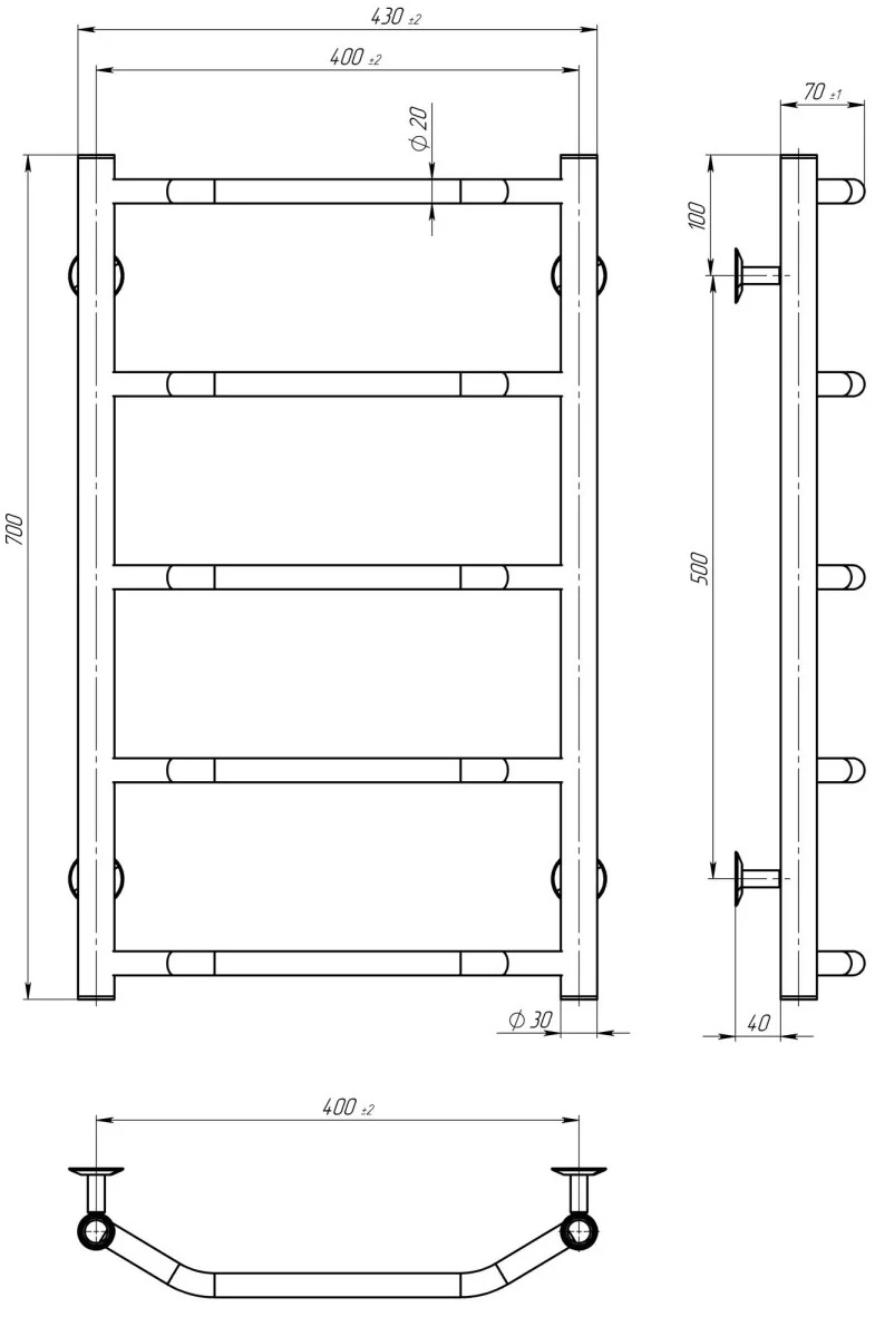 Deffi Трапеция П5 400x700, черный (C.TR.70.40.5.B.A) Габаритные размеры