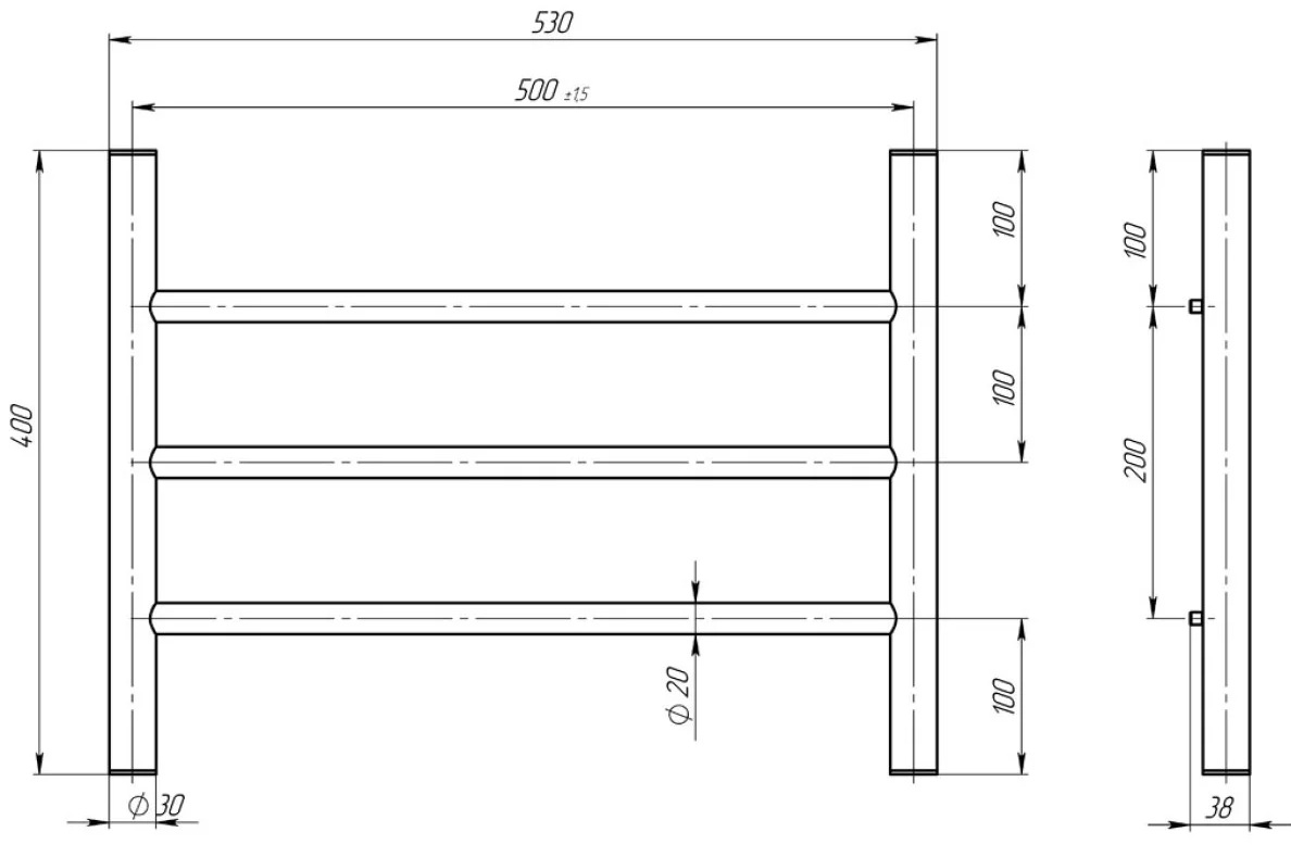 Deffi Орион П3 500x400, хром, JD03, левое подключение (C.OR.40.50.3.E.C.L.1) Габаритные размеры