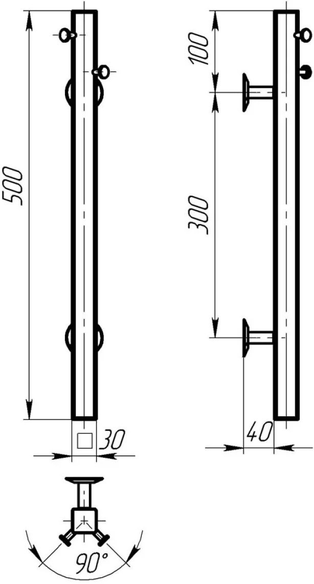 Deffi Holly 30x500, хром, JD04 (C.MB.50.30.E.C.U.2) Габаритні розміри