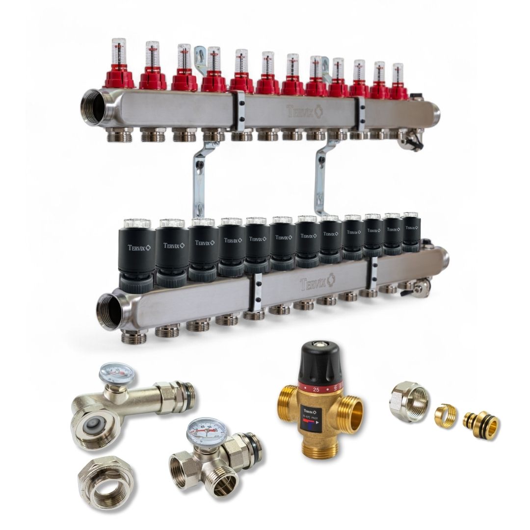 Колектор з вбудованим змішувальним вузлом Tervix на 12 контурів із клапаном TMV (522112)