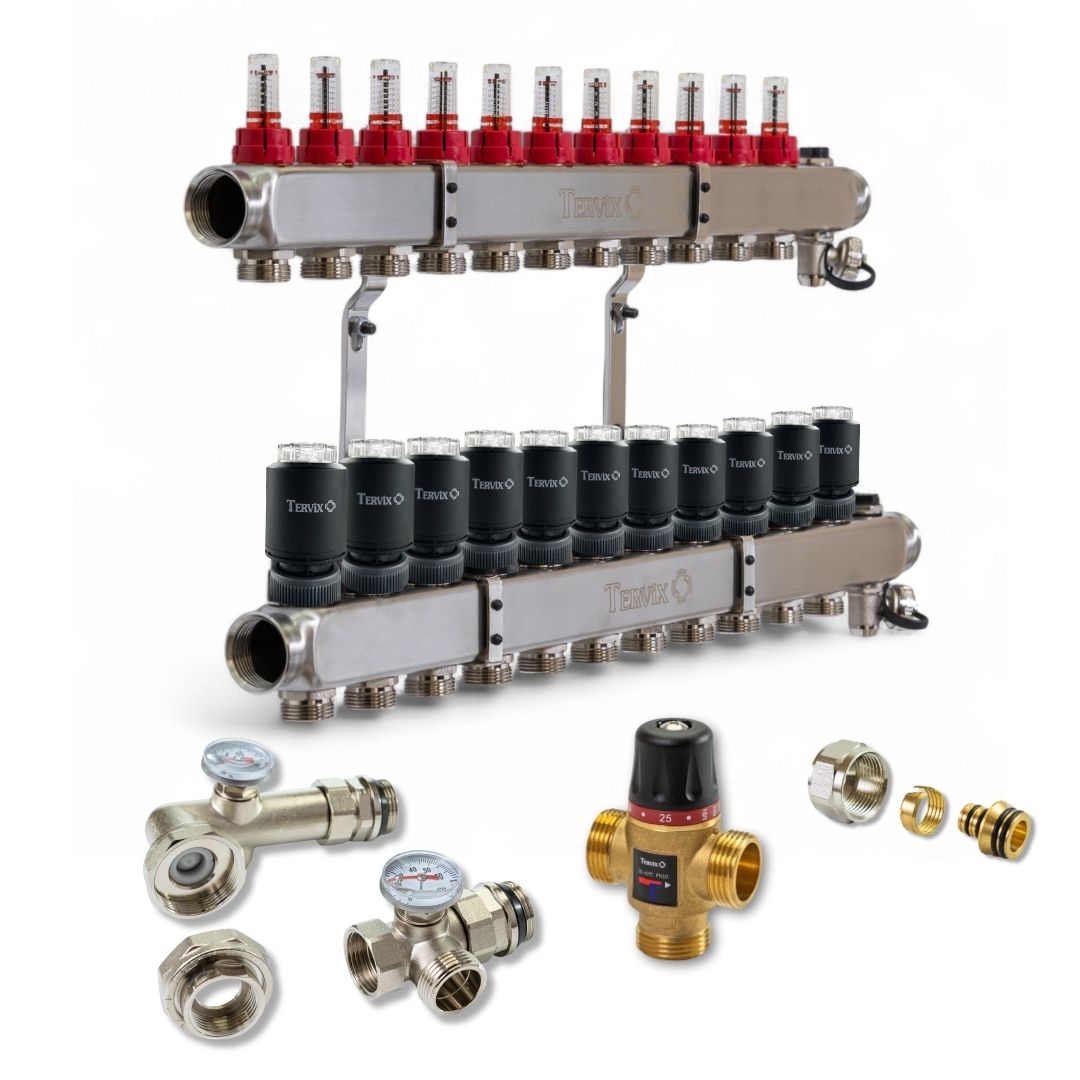 Колектор з вбудованим змішувальним вузлом Tervix на 11 контурів із клапаном TMV (522111)