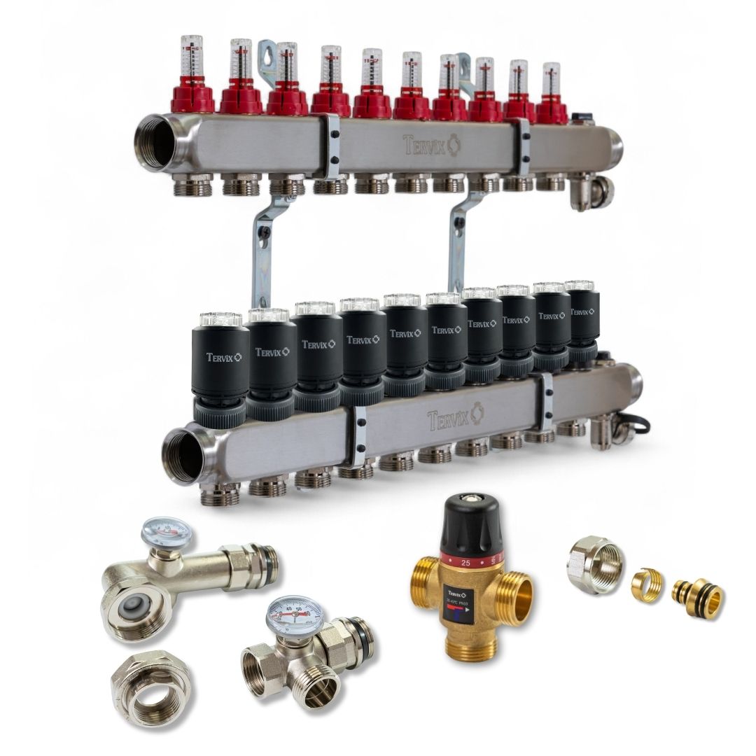 Колектор з вбудованим змішувальним вузлом Tervix на 10 контурів із клапаном TMV (522110)