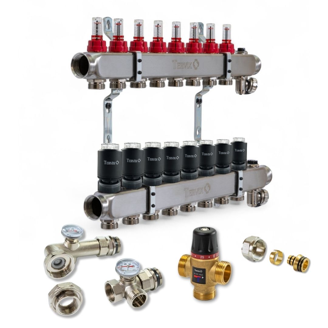 Колектор з вбудованим змішувальним вузлом Tervix на 8 контурів із клапаном TMV (522108)