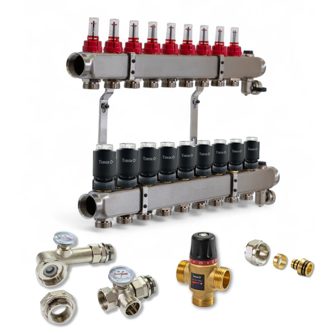 Колектор з вбудованим змішувальним вузлом Tervix на 9 контурів із клапаном TMV (522109)