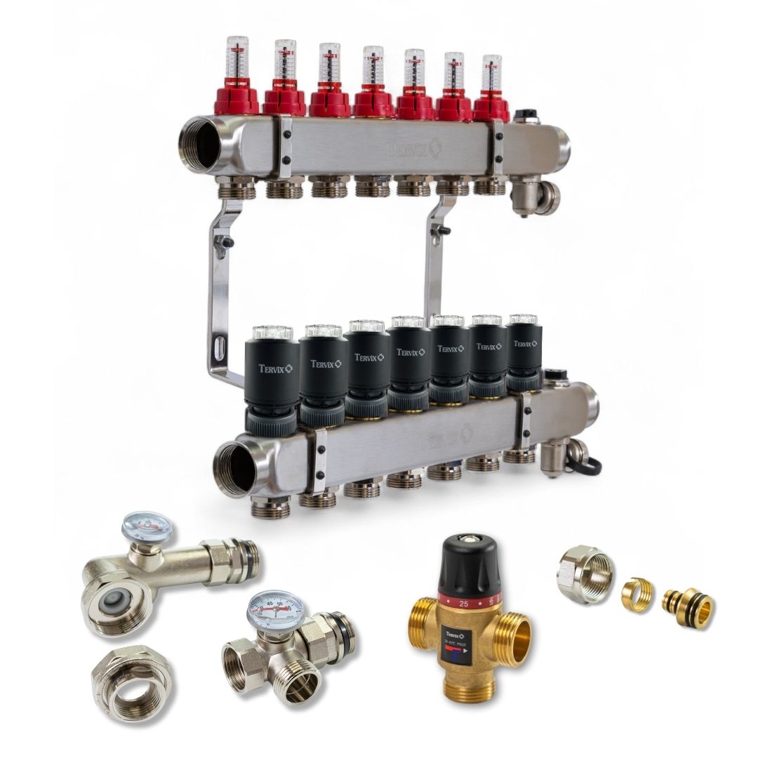 Колектор з вбудованим змішувальним вузлом Tervix на 7 контурів із клапаном TMV (522107)