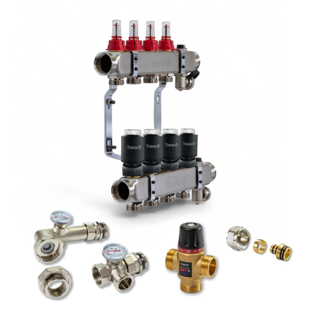 Колектор з вбудованим змішувальним вузлом Tervix на 4 контурів із клапаном TMV (522104)