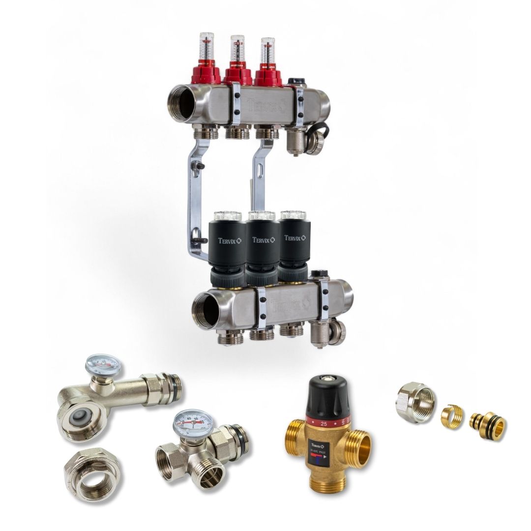 Колектор з вбудованим змішувальним вузлом Tervix на 3 контурів із клапаном TMV (522103)