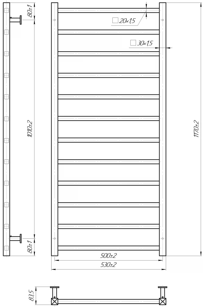 Mario INOX Токио 1170x530/500 (1.4.048729.S) Габаритные размеры