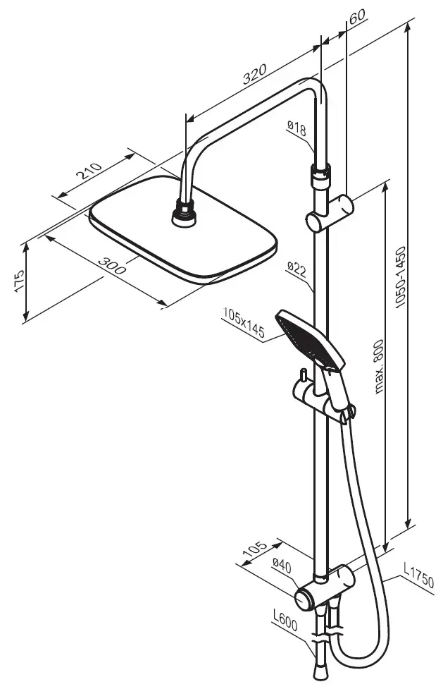 Damixa Gala 953000300 Габаритні розміри