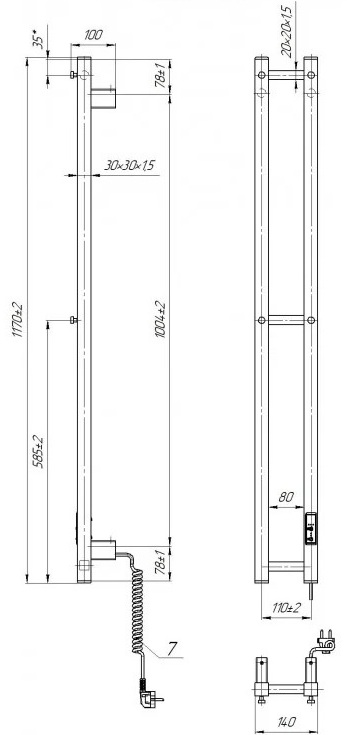 Mario e-INOX Стелла 1170x140 TR 2.0 K (2.13.052729.P) Габаритні розміри