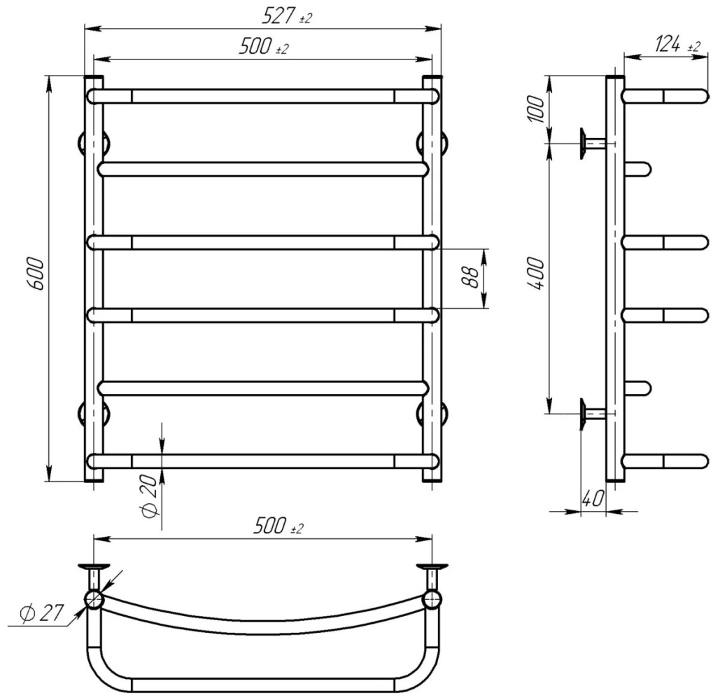 Deffi Аквамікс П6 500x600, чорна, WD03, ліве підключення (D.AM.60.50.6.E.B.L.3) Габаритні розміри