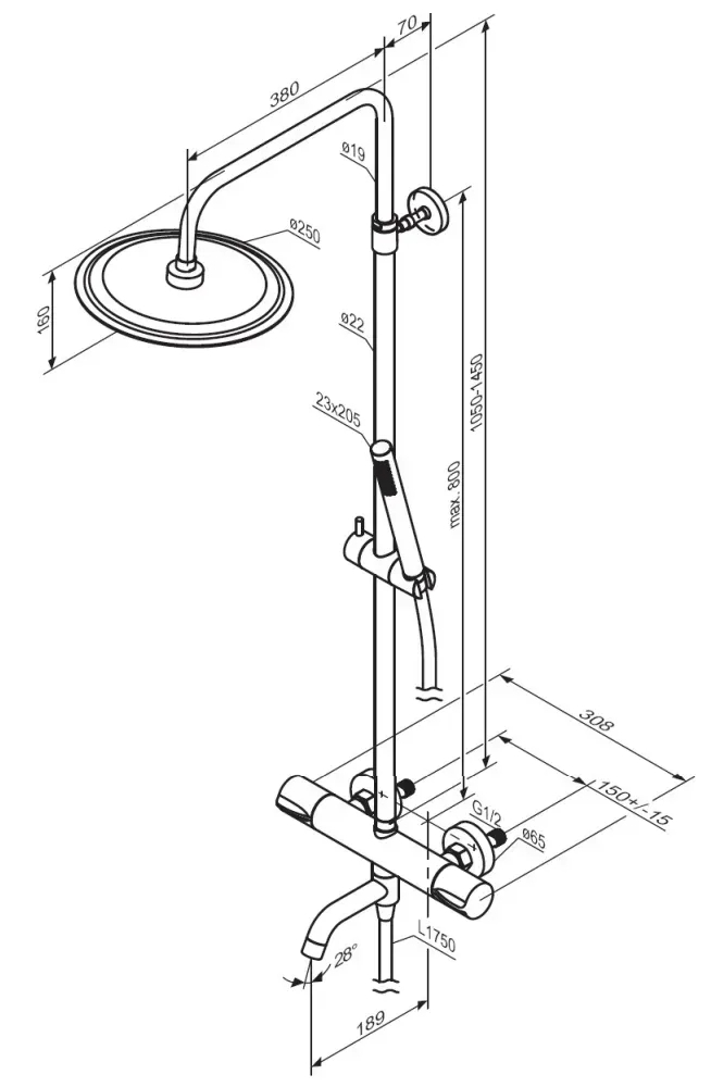 Damixa Scandinavian Pure 936810000 Габаритные размеры