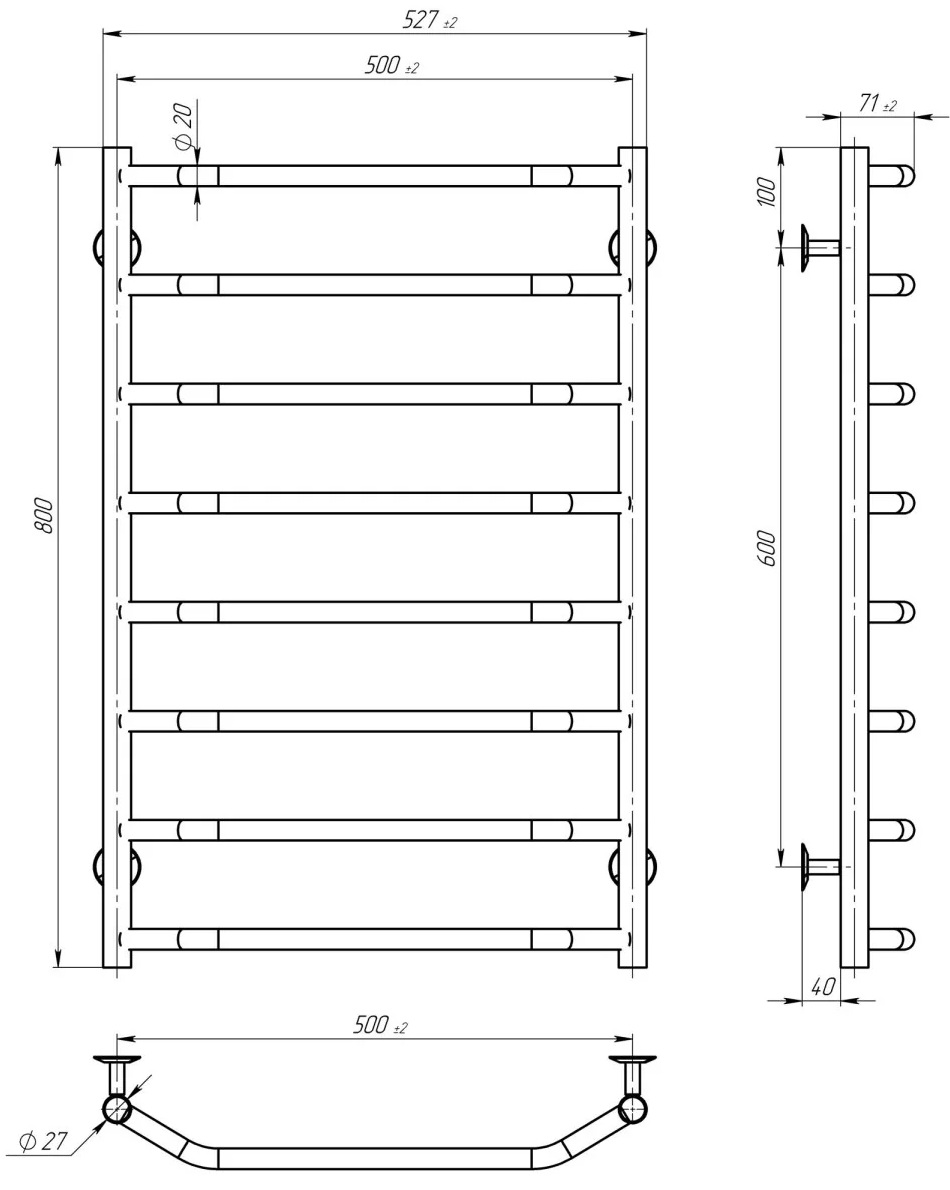 Deffi Трапеция П8 500x800, белый, WD03, правое подключение (D.TR.80.50.8.E.W.R.3) Габаритные размеры