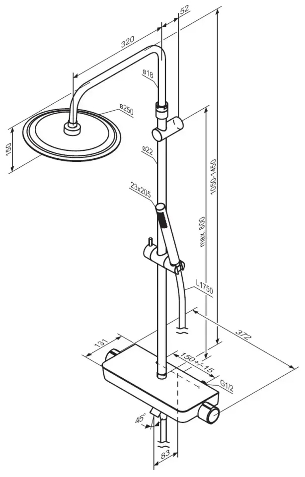 Damixa Scandinavian Pure 936760300 Габаритные размеры