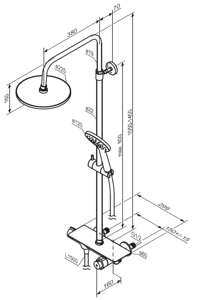 Damixa Jupiter 977750300 Габаритные размеры