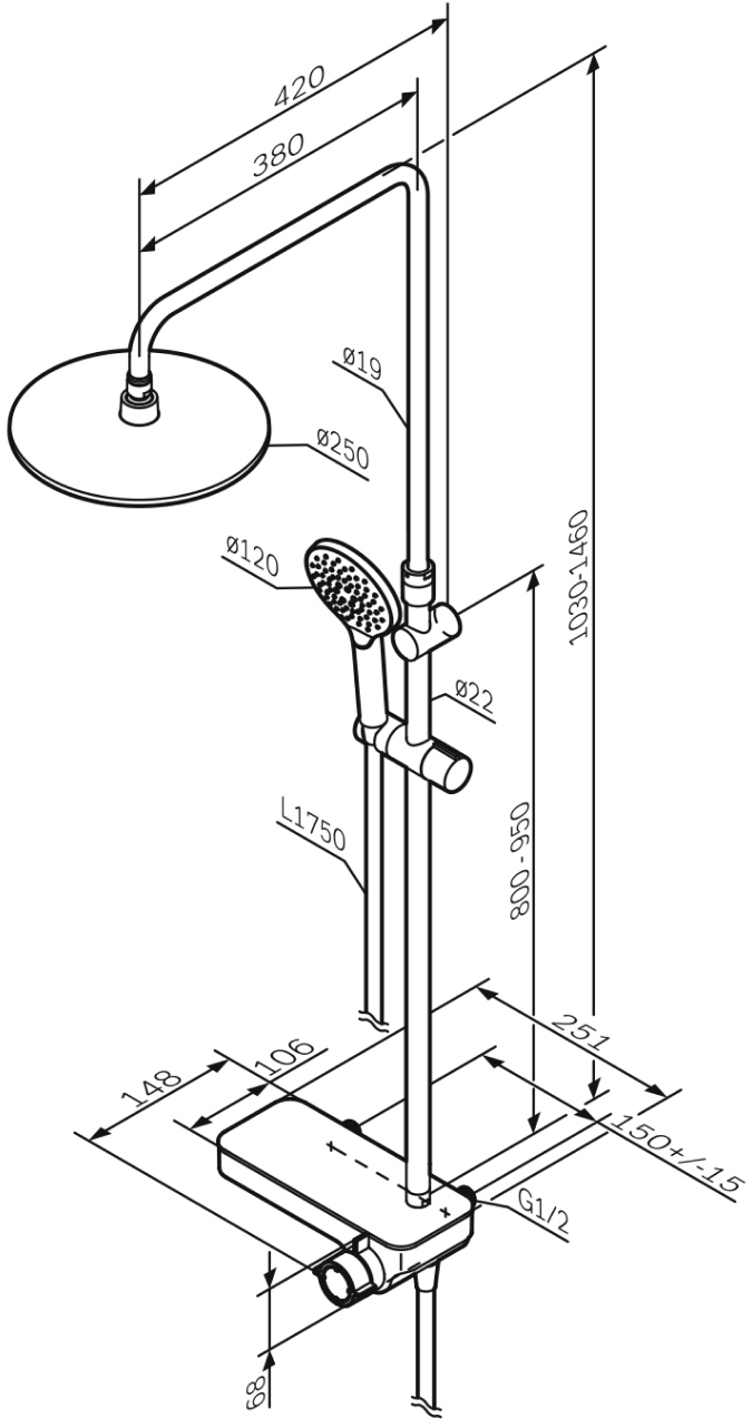 AM.PM X-Joy F0785A700 Габаритные размеры
