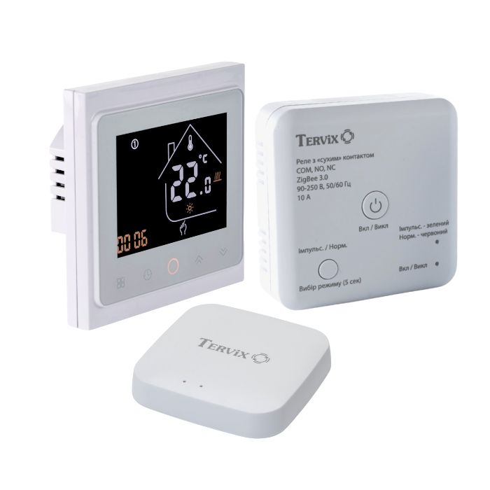 Комплект бездротового управління опаленням Tervix ZigBee: термостат вбудов. + реле (сухий контакт) + Zigbee контролер (496162)