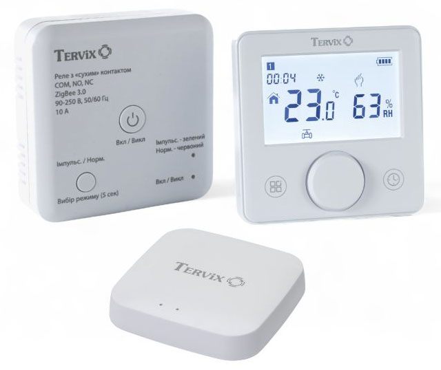 Комплект бездротового управління опаленням Tervix ZigBee: термостат бездротовий + реле (сухий контакт) + ZigBee контролер (493062)