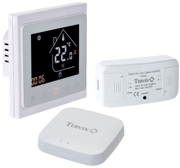 Комплект бездротового управління опаленням Tervix ZigBee: термостат вбудований + реле On/Off (220В) + Zigbee контролер (495122)