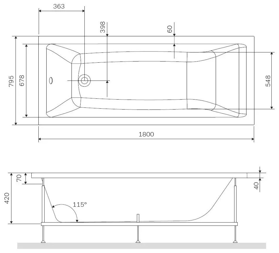 AM.PM Gem W90A-180-080W-P Габаритні розміри