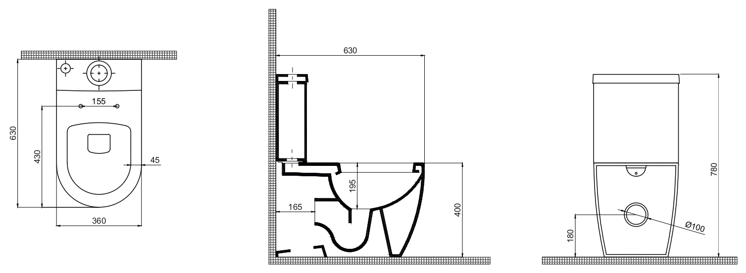 Bartin Seramik 63 см (70DE06001+70DE60001) Габаритные размеры