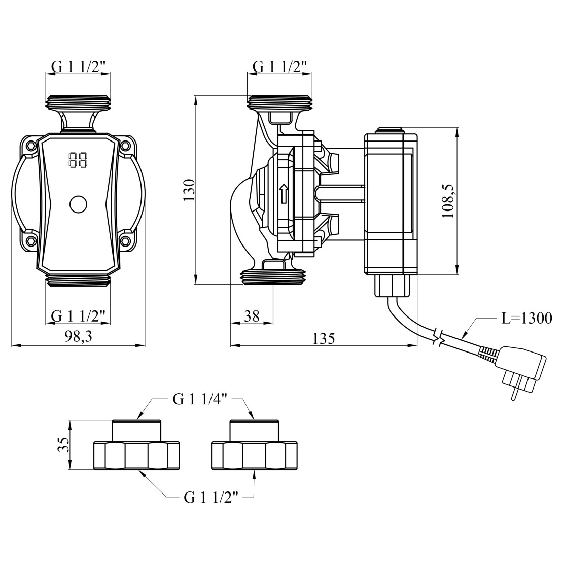 Pumpman GRC25/7/130 Габаритні розміри