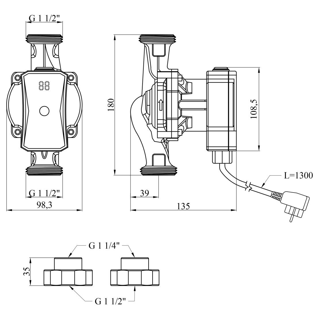 Pumpman GRC25/7/180 Габаритные размеры