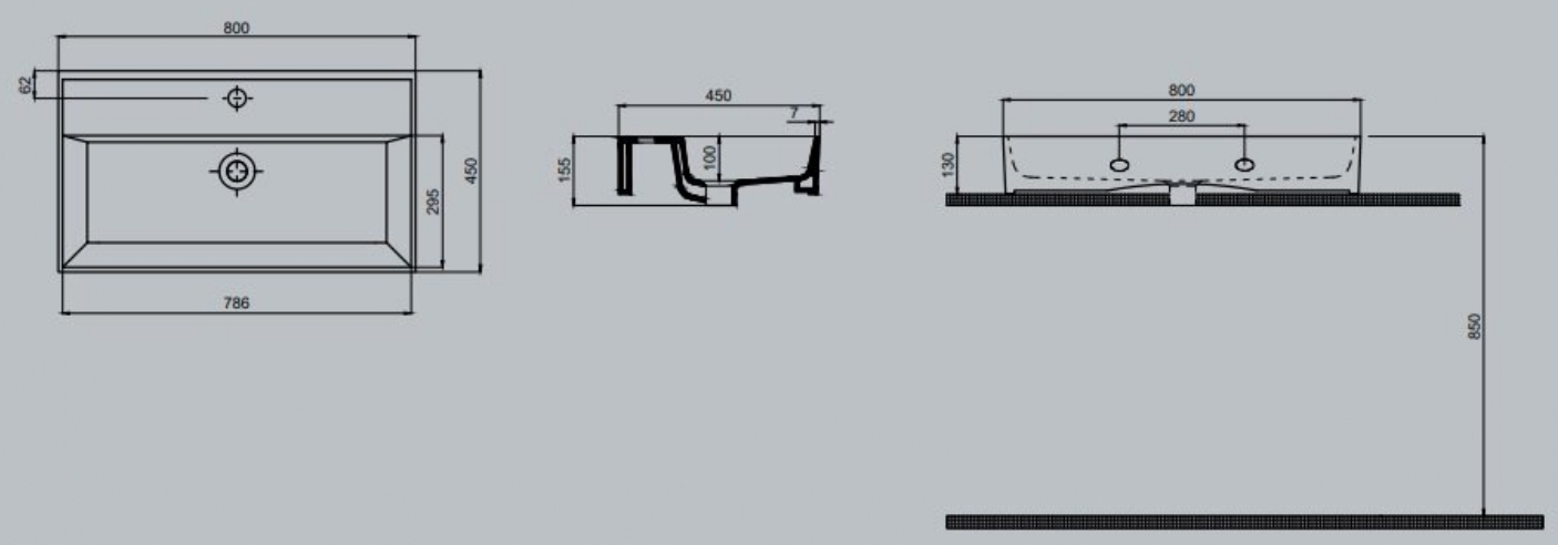 Bartin Seramik Closs Line 80x45 см (70LQ23080) Габаритні розміри