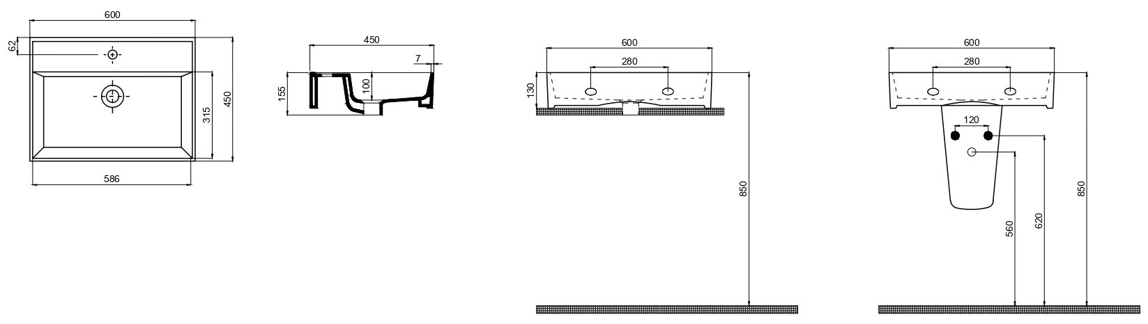 Bartin Seramik Closs Line 60x45 см (70LQ23060) Габаритные размеры