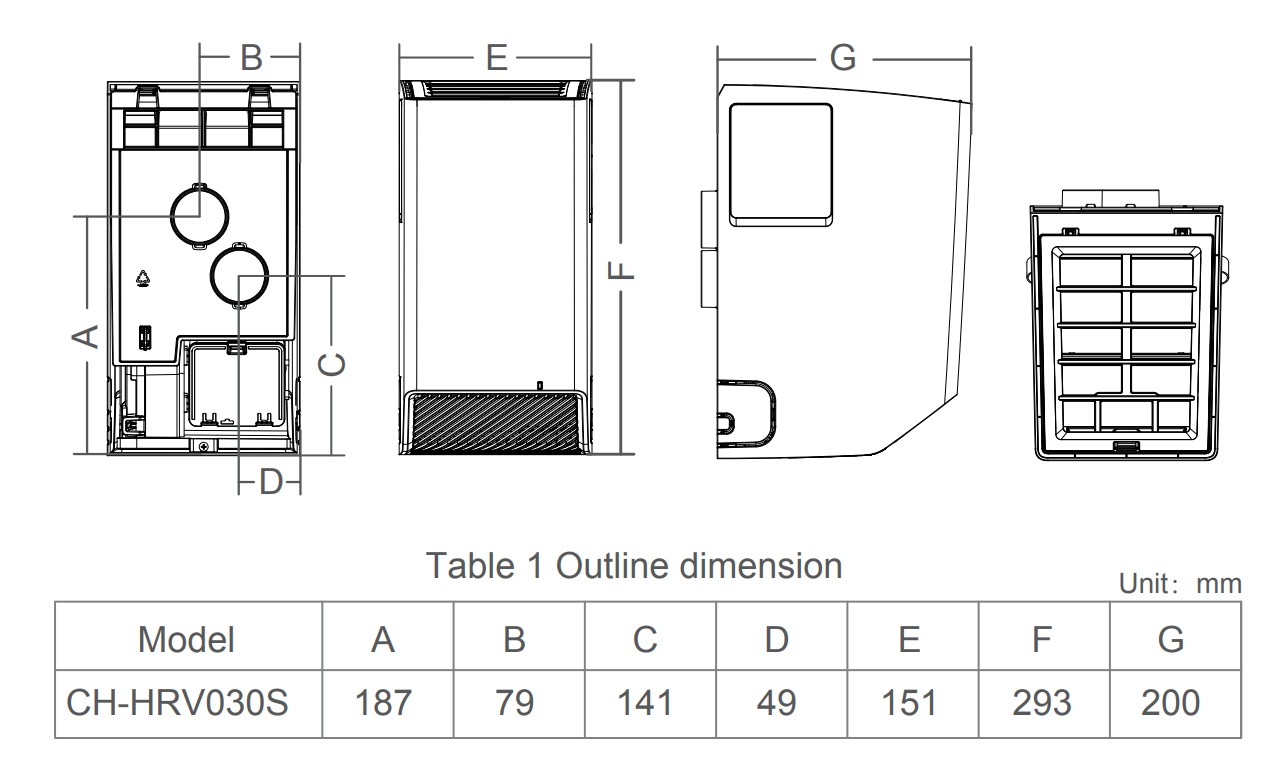 Cooper&Hunter CH-HRV030S-BL Габаритні розміри