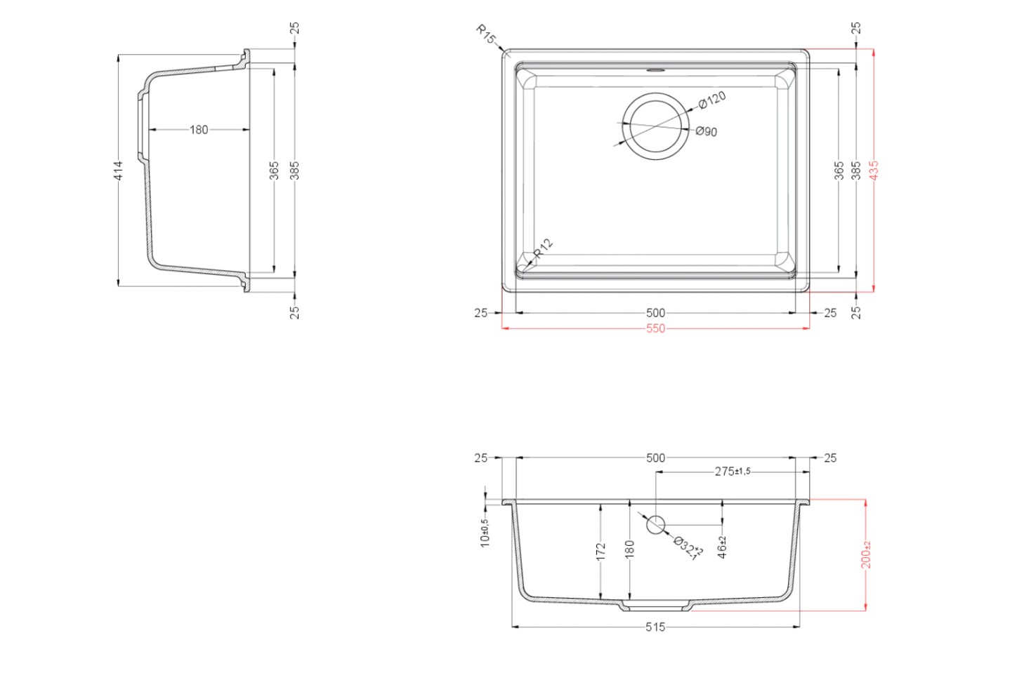 Elleci TIME 105 under top Nero 40 Габаритные размеры