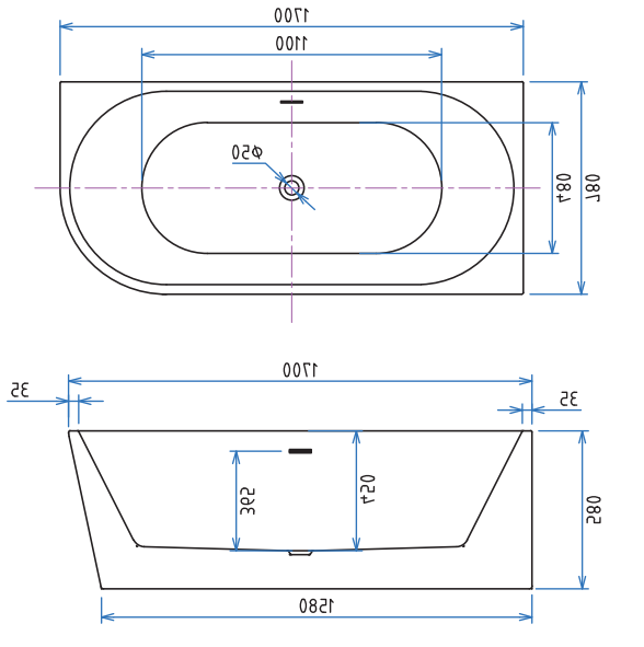 Ravak FreeStyle Corner R 170x80 (RKUA600012) Габаритні розміри