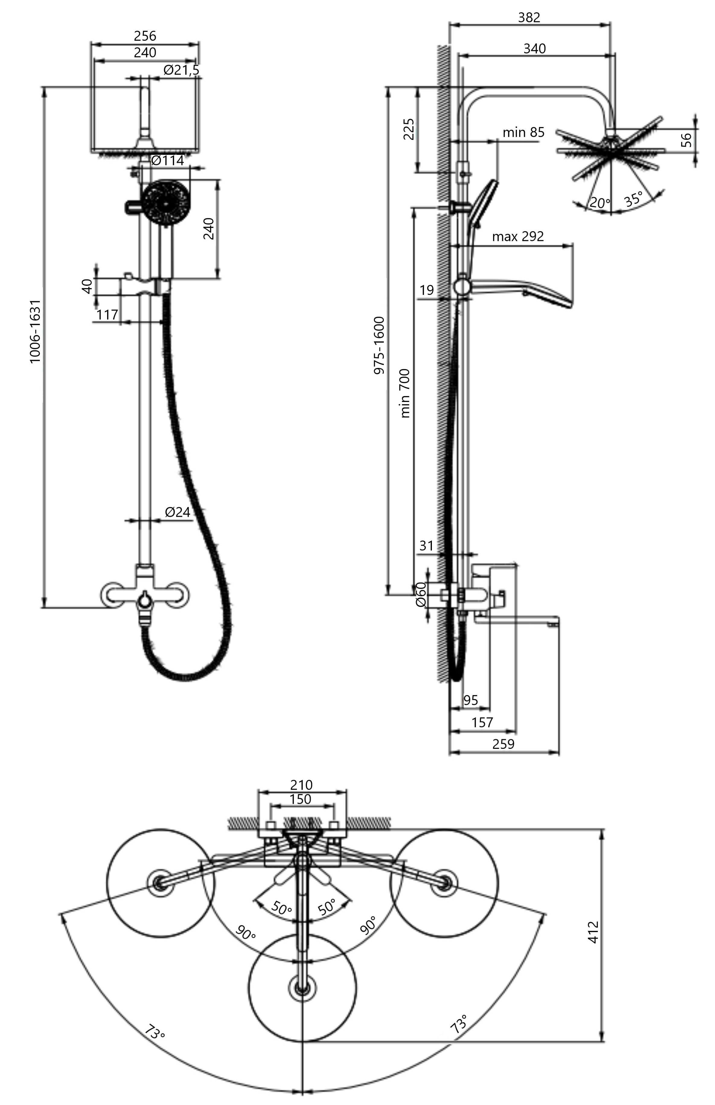 Lidz Astra 1030 Chrome LDAST1030CRM48086 Габаритные размеры