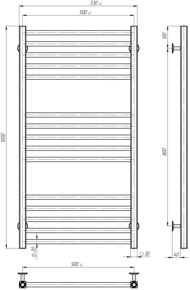 Deffi Lima П15 500x1000, белый, WD04, универсальное подключение (A.LI.100.50.15.E.W.U.4) Габаритные размеры