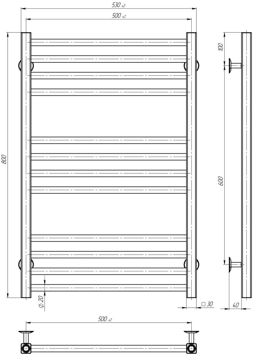 Deffi Lima П12 500x800, белый, WD04, универсальное подключение (A.LI.80.50.12.E.W.U.4) Габаритные размеры