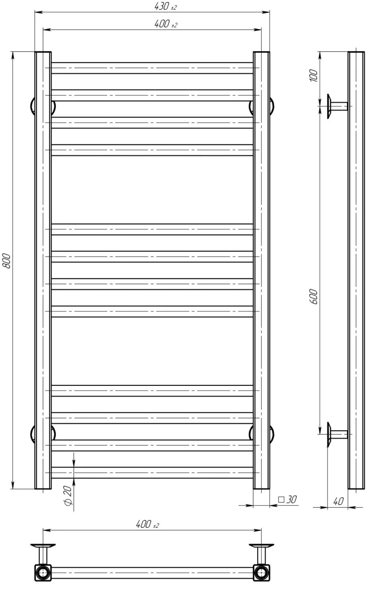 Deffi Lima П12 400x800, хром, JD04, универсальное подключение (A.LI.80.40.12.E.C.U.2) Габаритные размеры